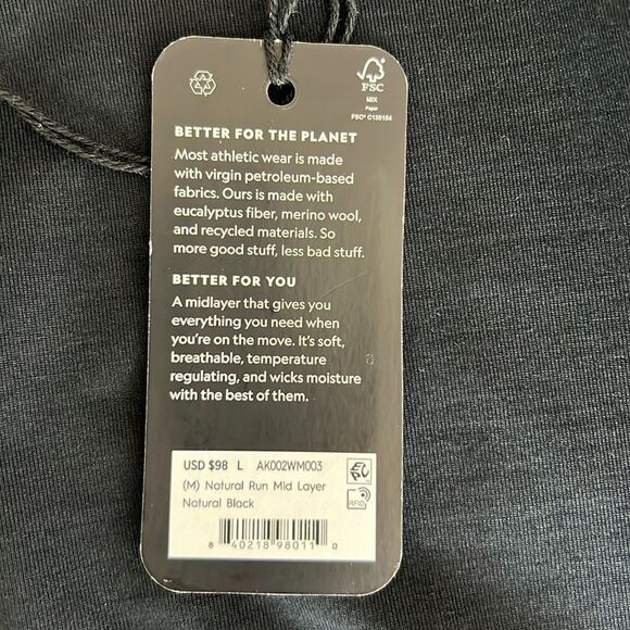 New Allbirds Men’s Natural Run Mid Layer in Natural Black Size L - Picture 7 of 12